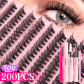 720/200Pcs Eyelash Extension Kit Fluffy Eyelash Extension Kit with Lash Bond and Seal Lash Tweezers Thick Lash Clusters Wispy
