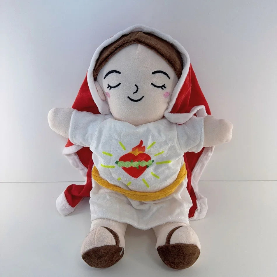 Maria and Jesus Baby Sleeping Companion Sound Soothing Musical Plush Toys with Air Bag and Light Doll Breathing Kawaii Toy Gifts