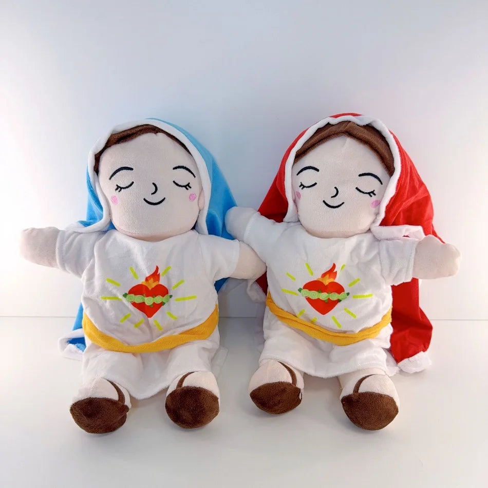 Maria and Jesus Baby Sleeping Companion Sound Soothing Musical Plush Toys with Air Bag and Light Doll Breathing Kawaii Toy Gifts